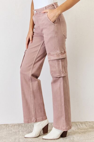 RISEN Full Size High Rise Cargo Wide Leg Jeans-Modish Lily, Tecumseh Michigan