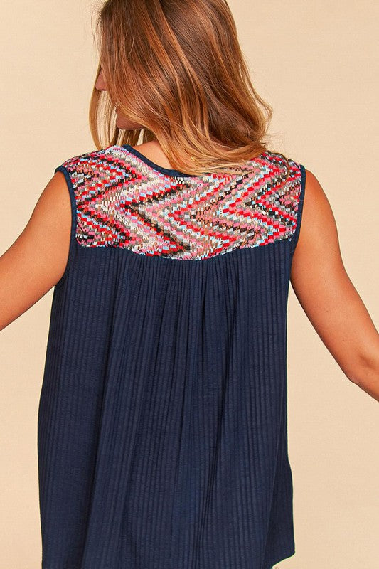 Zigzag Chevron Crochet Lace Color Block Tank Top-Modish Lily, Tecumseh Michigan