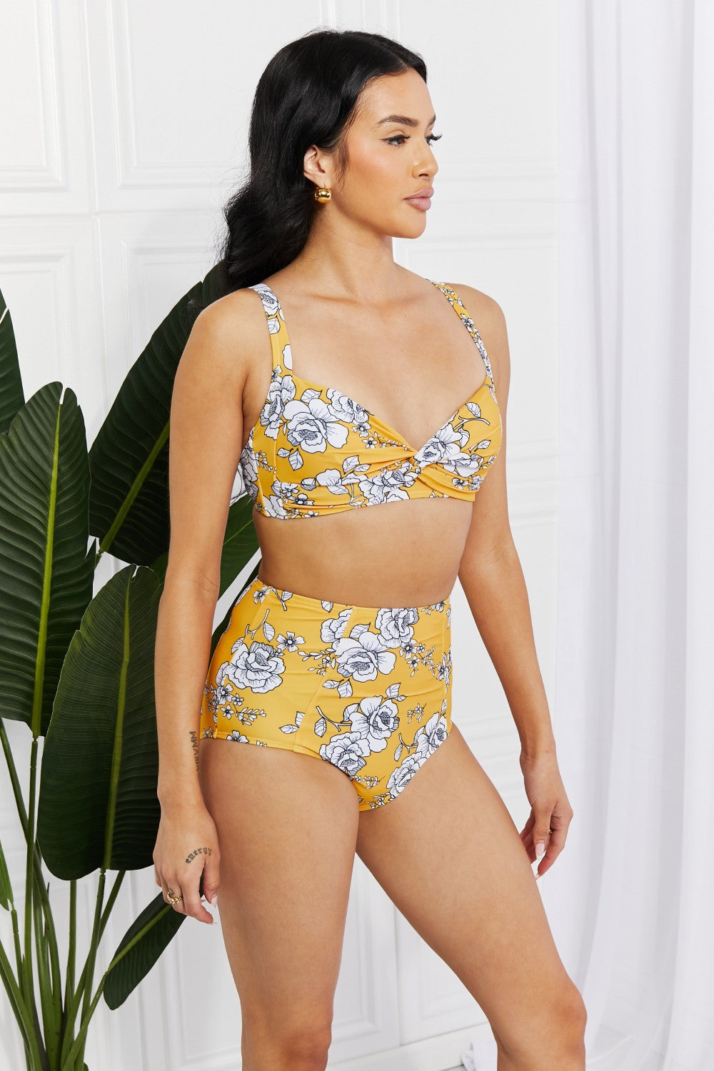 Marina West Swim Take A Dip Twist High-Rise Bikini in Mustard-Modish Lily, Tecumseh Michigan