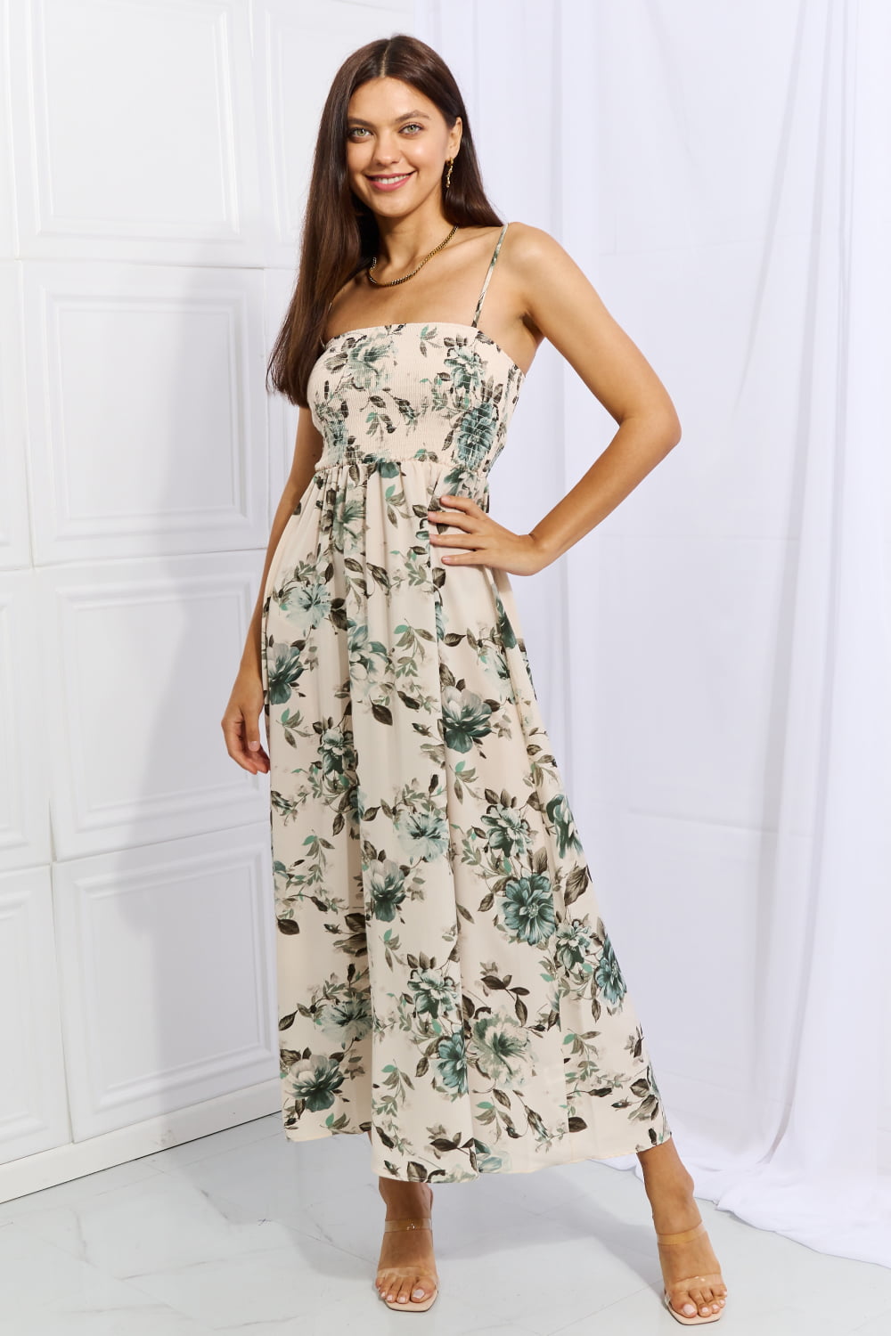 Hold Me Tight Sleeveless Floral Maxi Dress in Sage-Modish Lily, Tecumseh Michigan
