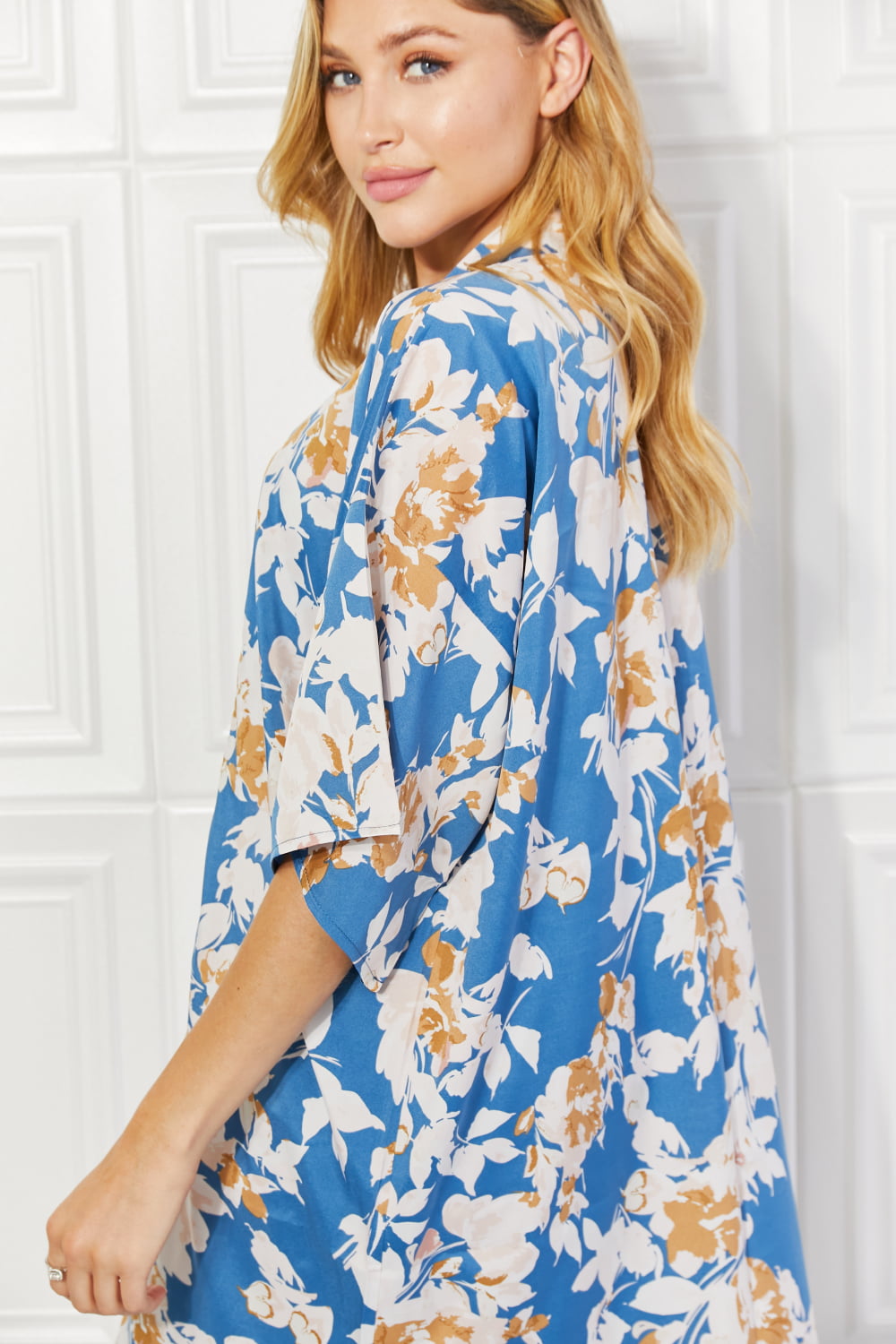 Justin Taylor Time To Grow Floral Kimono in Chambray-Modish Lily, Tecumseh Michigan
