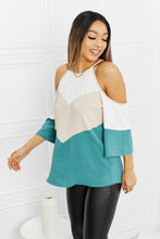 Load image into Gallery viewer, White/Green Color Block Cold-Shoulder Blouse-Modish Lily, Tecumseh Michigan
