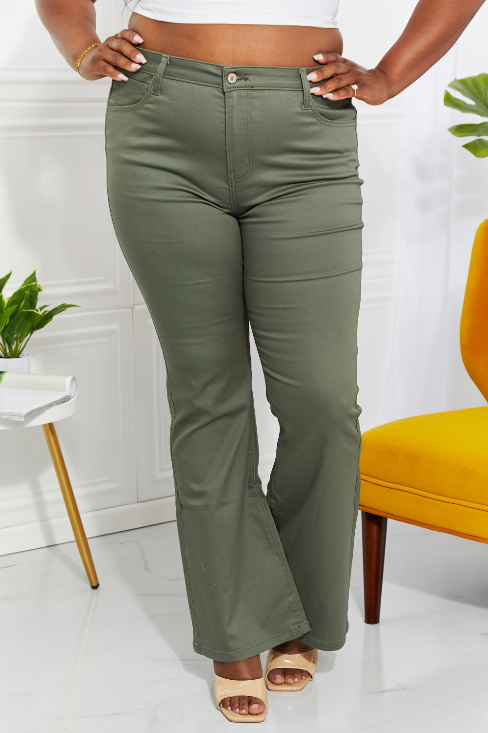 Clementine High-Rise Bootcut Jeans in Olive-Modish Lily, Tecumseh Michigan