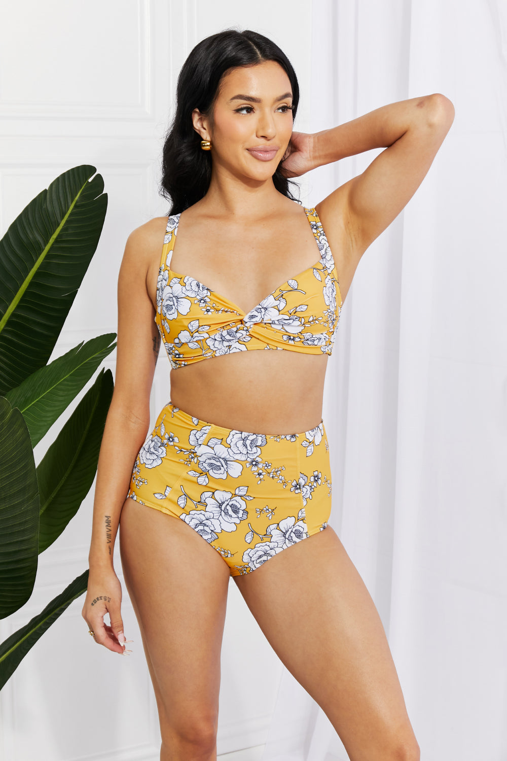 Marina West Swim Take A Dip Twist High-Rise Bikini in Mustard-Modish Lily, Tecumseh Michigan