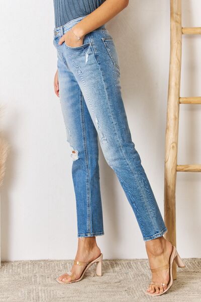 Kancan High Rise Distressed Slim Straight Jeans-Modish Lily, Tecumseh Michigan