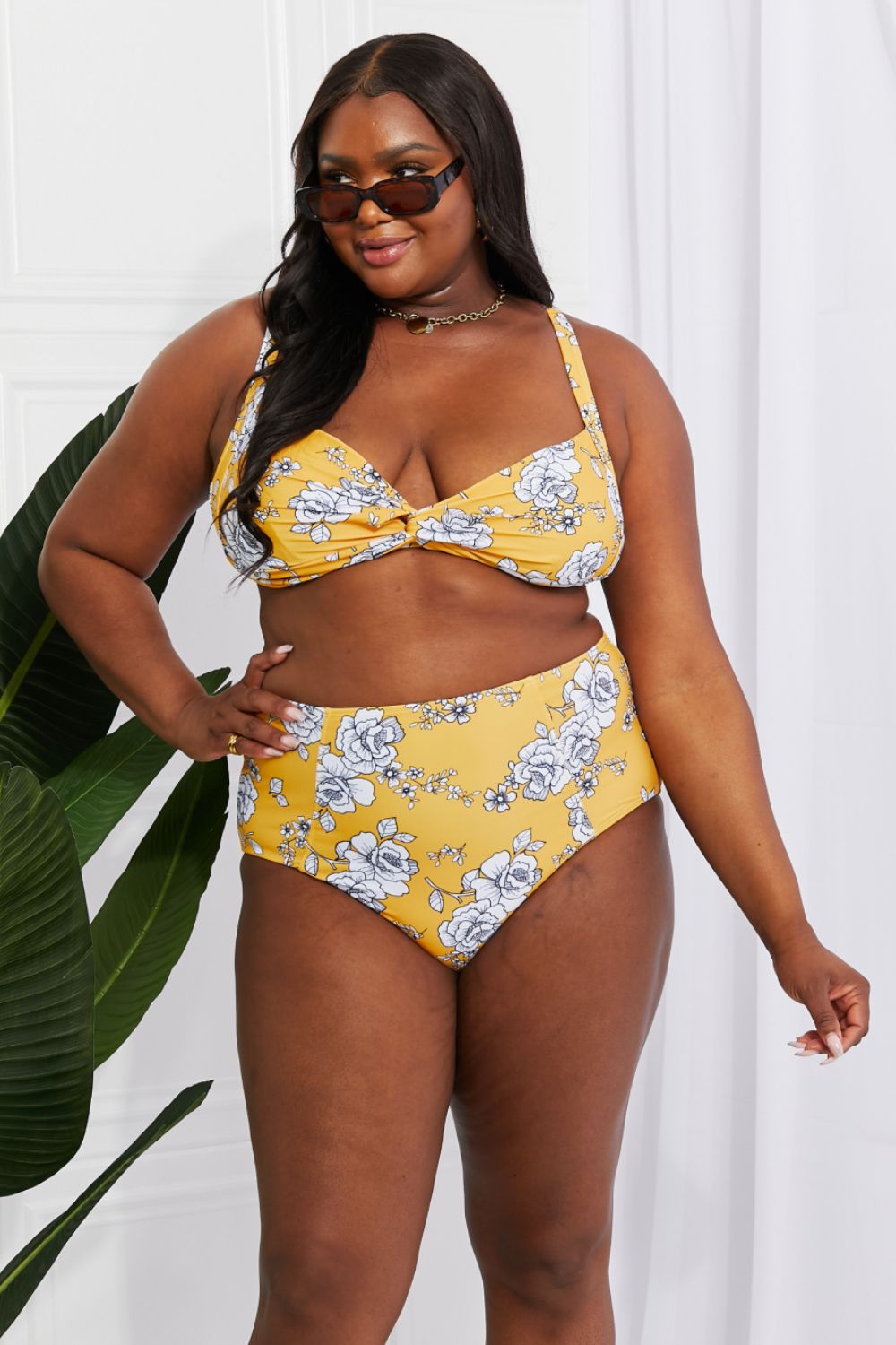 Marina West Swim Take A Dip Twist High-Rise Bikini in Mustard-Modish Lily, Tecumseh Michigan