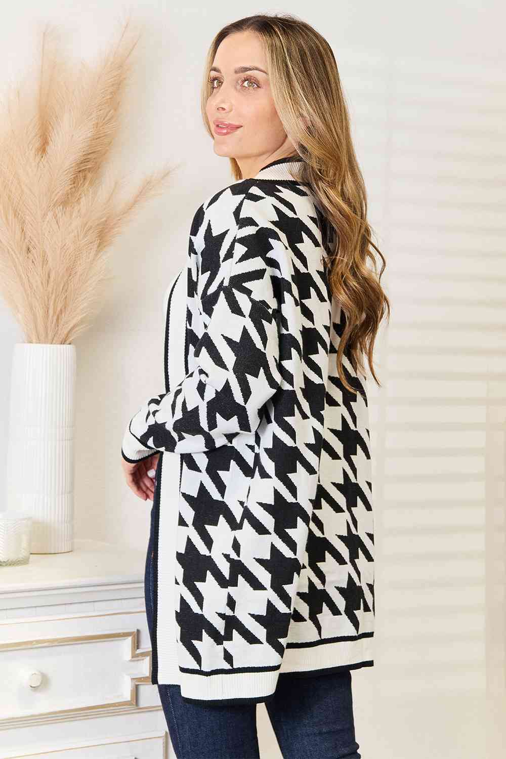 Houndstooth Open Front Longline Cardigan-Modish Lily, Tecumseh Michigan