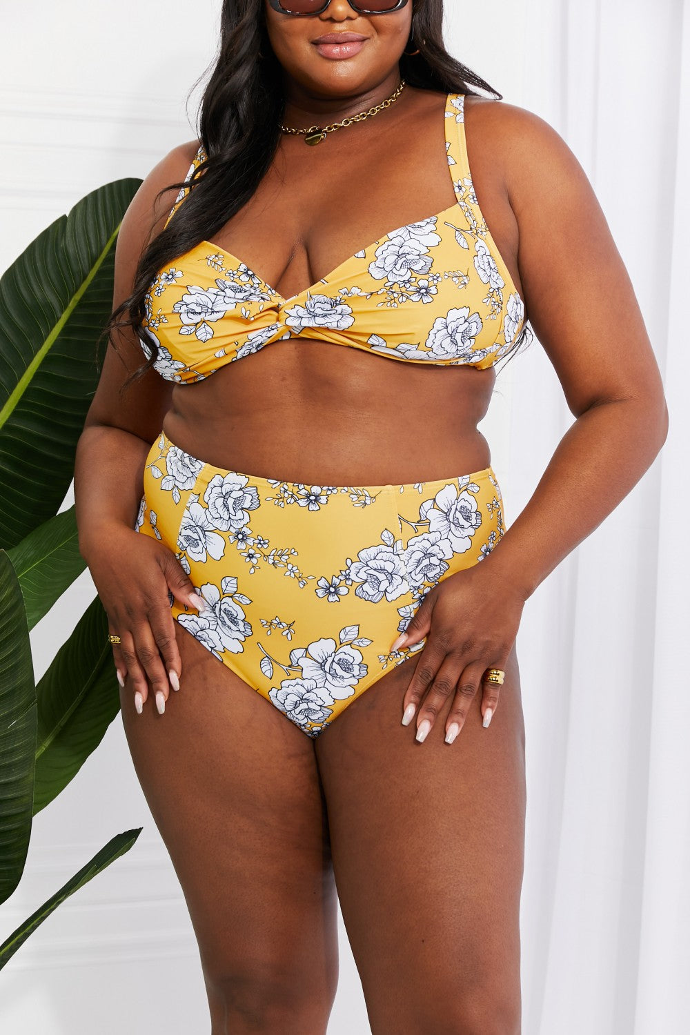 Marina West Swim Take A Dip Twist High-Rise Bikini in Mustard-Modish Lily, Tecumseh Michigan