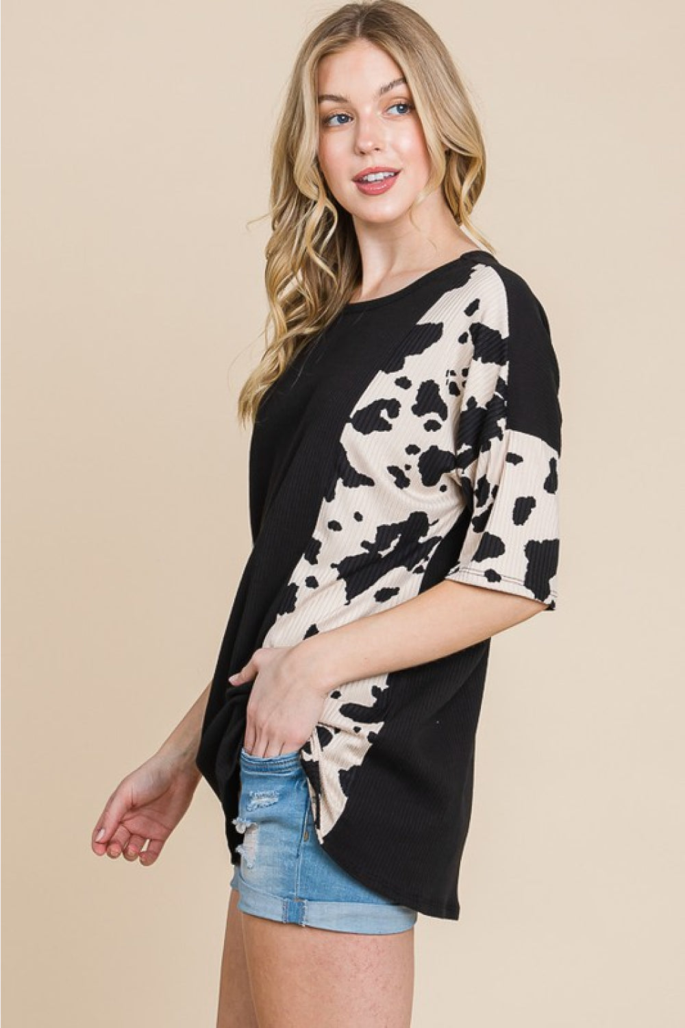 Rodeo Love Ribbed Animal Contrast Tee-Modish Lily, Tecumseh Michigan