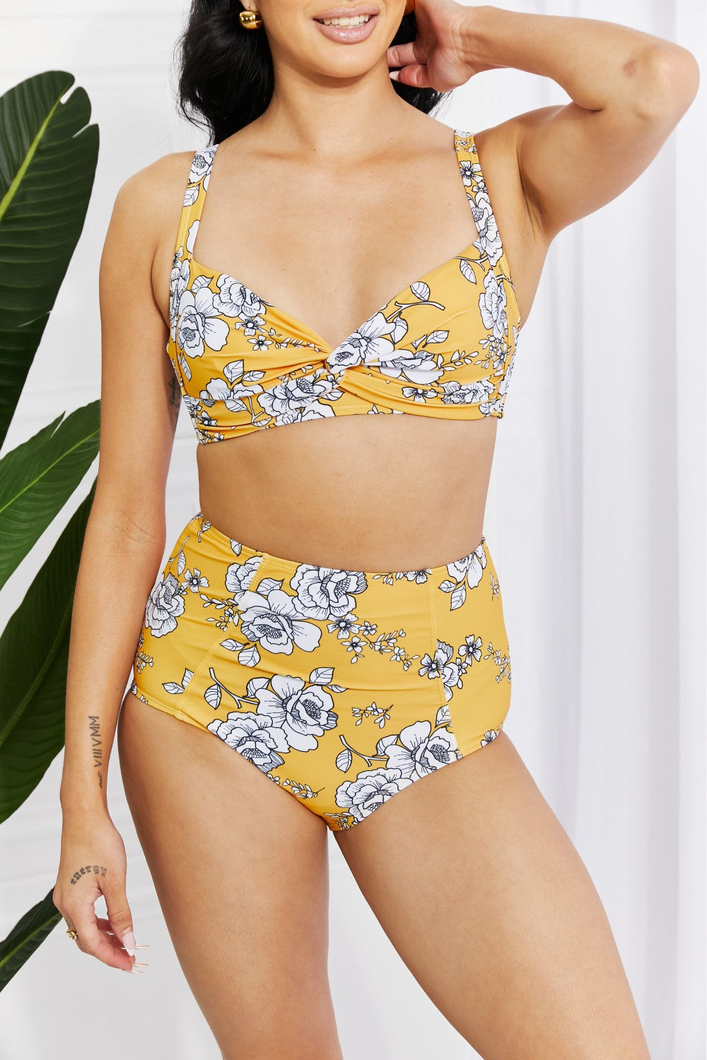 Marina West Swim Take A Dip Twist High-Rise Bikini in Mustard-Modish Lily, Tecumseh Michigan