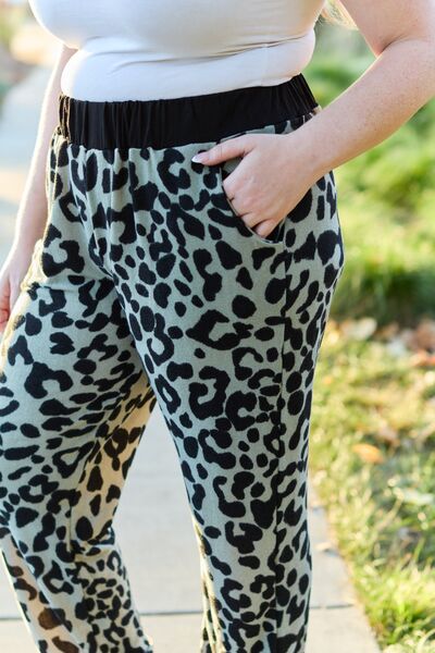 Olive Leopard Contrast Sweatpants-Modish Lily, Tecumseh Michigan