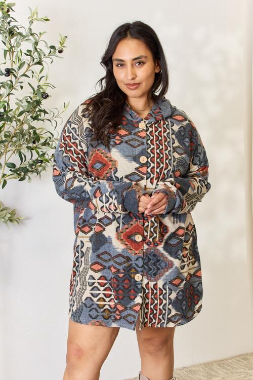 Multi Printed Button Up Hooded Jacket-Modish Lily, Tecumseh Michigan