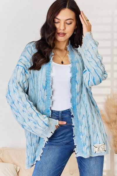 Powder Blue Cable-Knit Open Front Sweater Cardigan-Modish Lily, Tecumseh Michigan