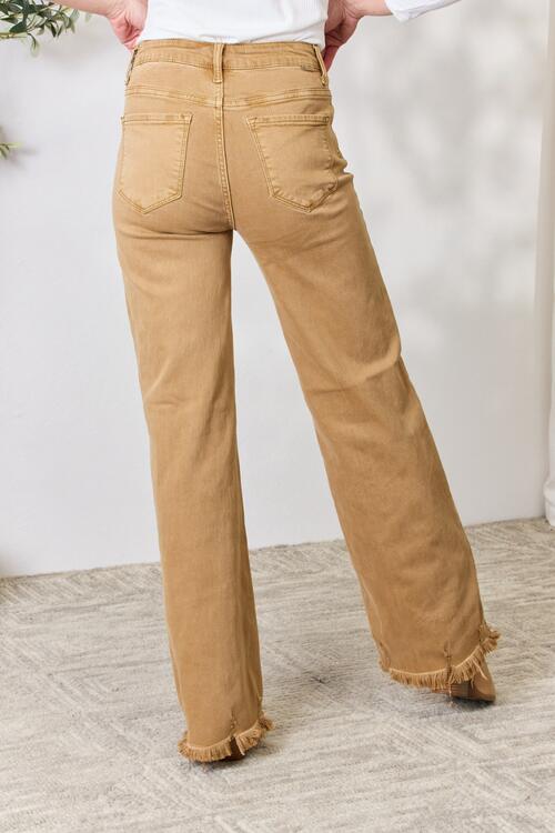 RISEN Full Size Fringe Hem Wide Leg Jeans-Modish Lily, Tecumseh Michigan