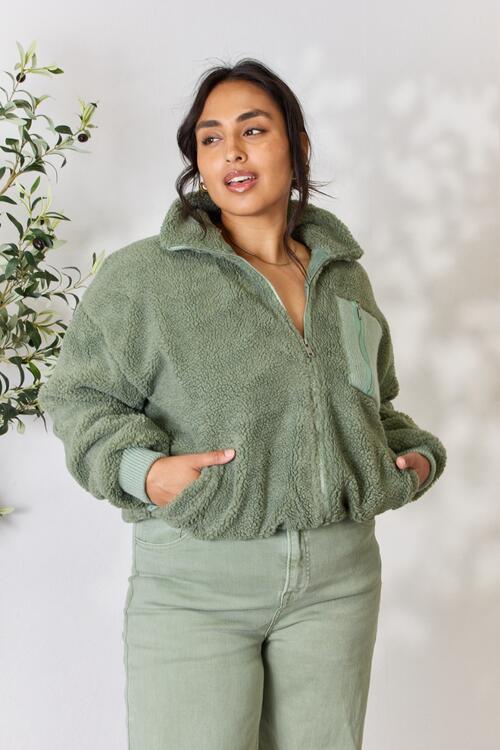 Sage Zip Up Collared Neck Jacket-Modish Lily, Tecumseh Michigan