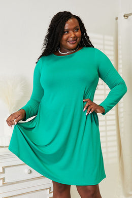 Teal Long Sleeve Flare Dress with Pockets-Modish Lily, Tecumseh Michigan