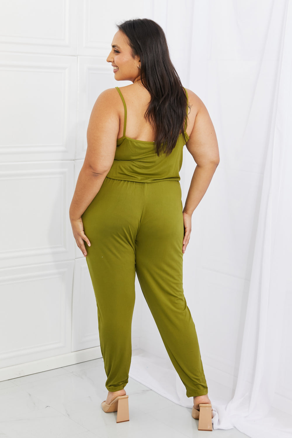 Comfy Casual Solid Elastic Waistband Jumpsuit in Chartreuse-Modish Lily, Tecumseh Michigan