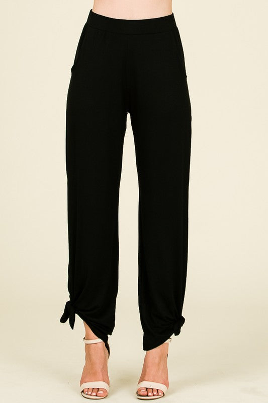 Split Side Tied Hem Pants in Black-Shirts & Tops-Modish Lily, Tecumseh Michigan