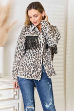 Load image into Gallery viewer, Leopard Fringe Detail Collared Neck Denim Jacket-Modish Lily, Tecumseh Michigan
