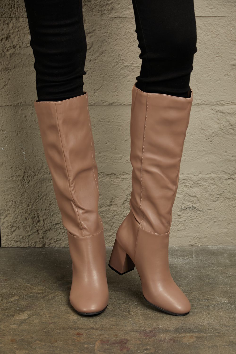 Mocha Block Heel Knee High Boots-Modish Lily, Tecumseh Michigan