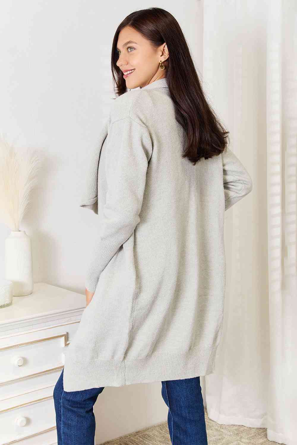 Light Grey Open Front Duster Cardigan with Pockets-Modish Lily, Tecumseh Michigan