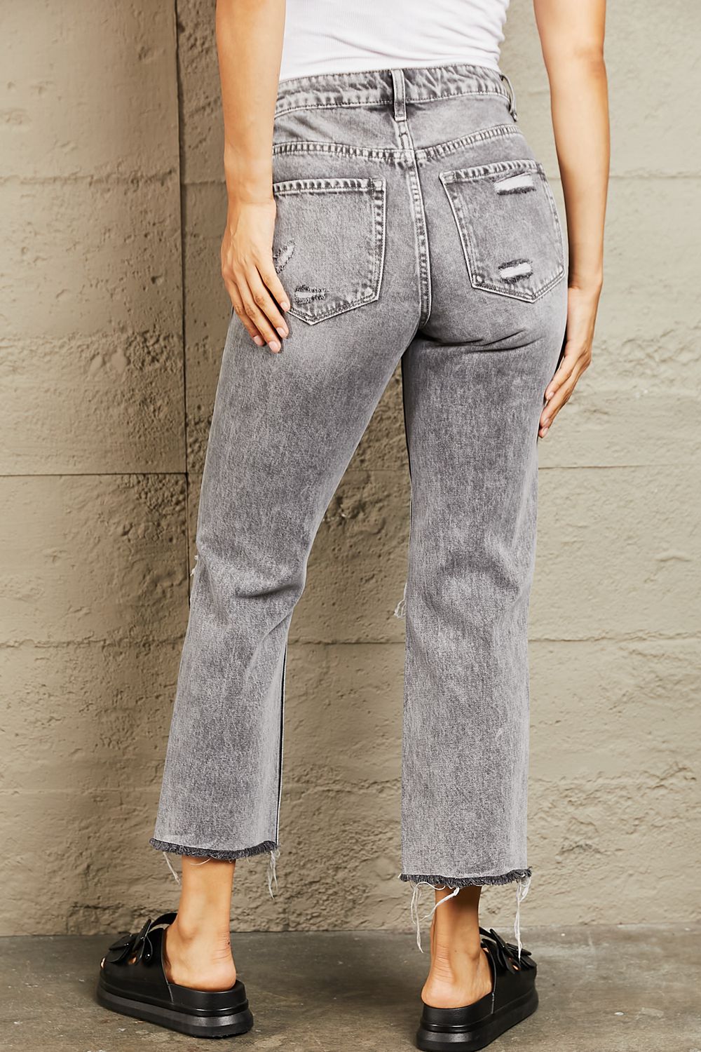 BAYEAS Acid Wash Distressed Cropped Straight Jeans-Modish Lily, Tecumseh Michigan