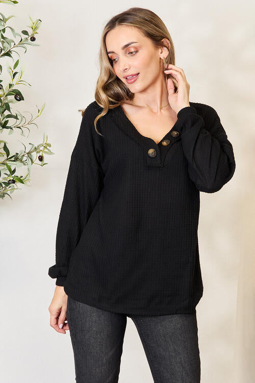 Black Buttoned Long Sleeve Blouse-Modish Lily, Tecumseh Michigan