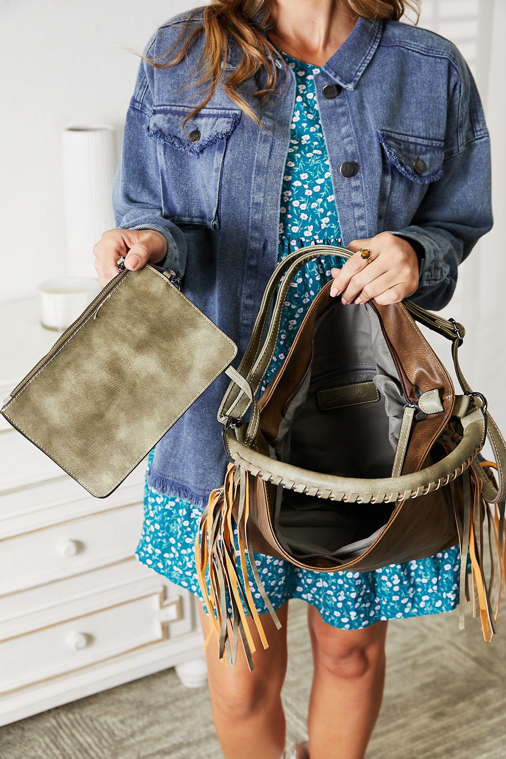 Leather Fringe Detail Shoulder Bag-Modish Lily, Tecumseh Michigan