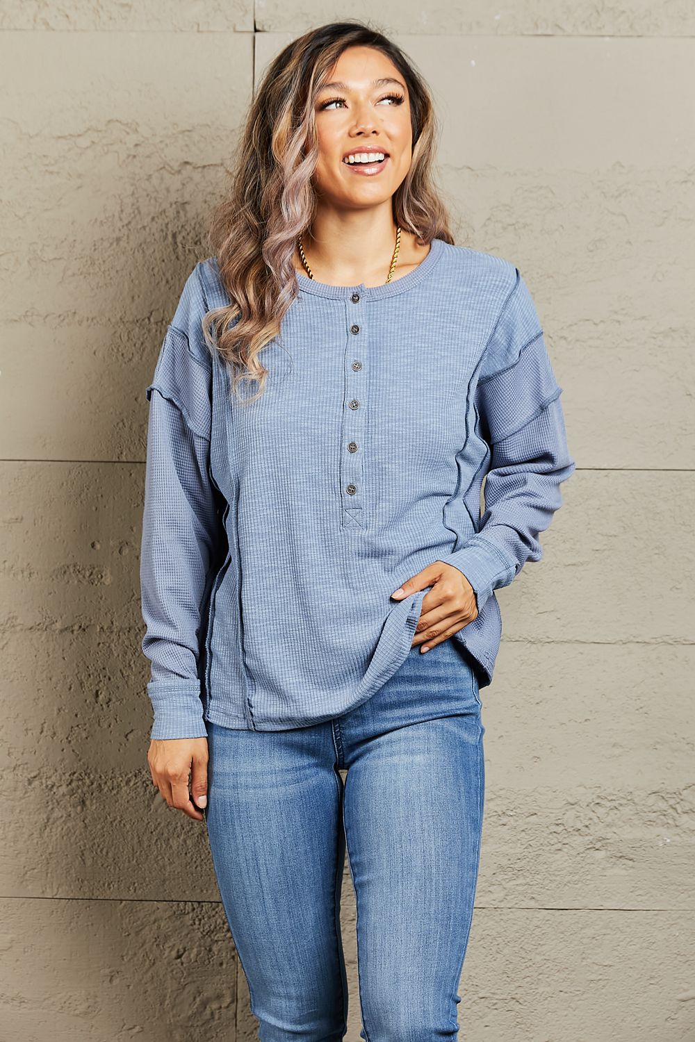 Understand me Full Size Oversized Henley Top-Modish Lily, Tecumseh Michigan