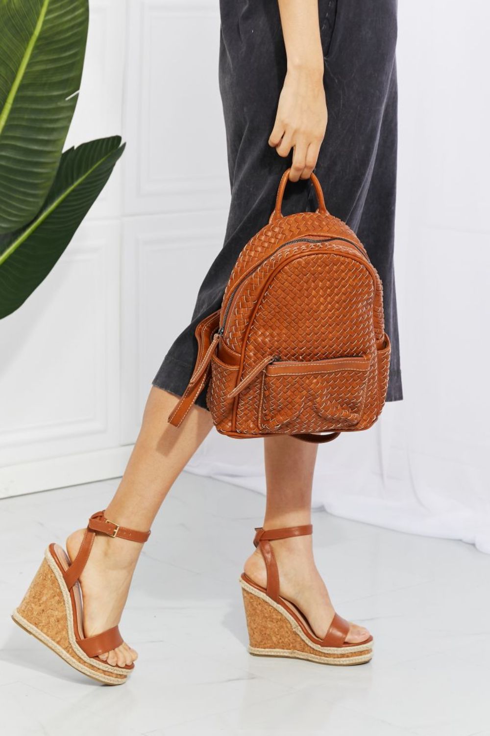 Certainly Chic Faux Leather Woven Backpack-Modish Lily, Tecumseh Michigan