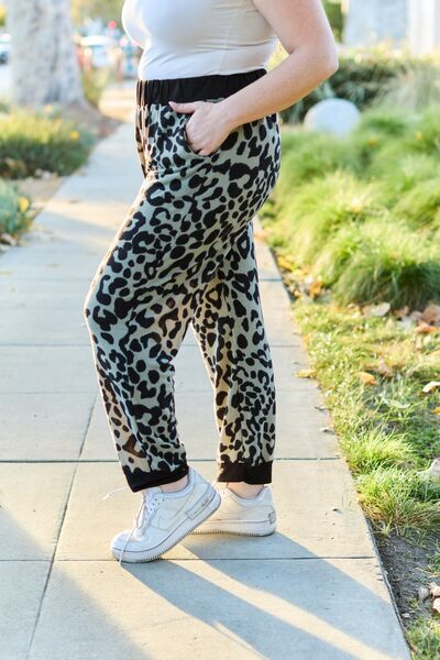 Olive Leopard Contrast Sweatpants-Modish Lily, Tecumseh Michigan