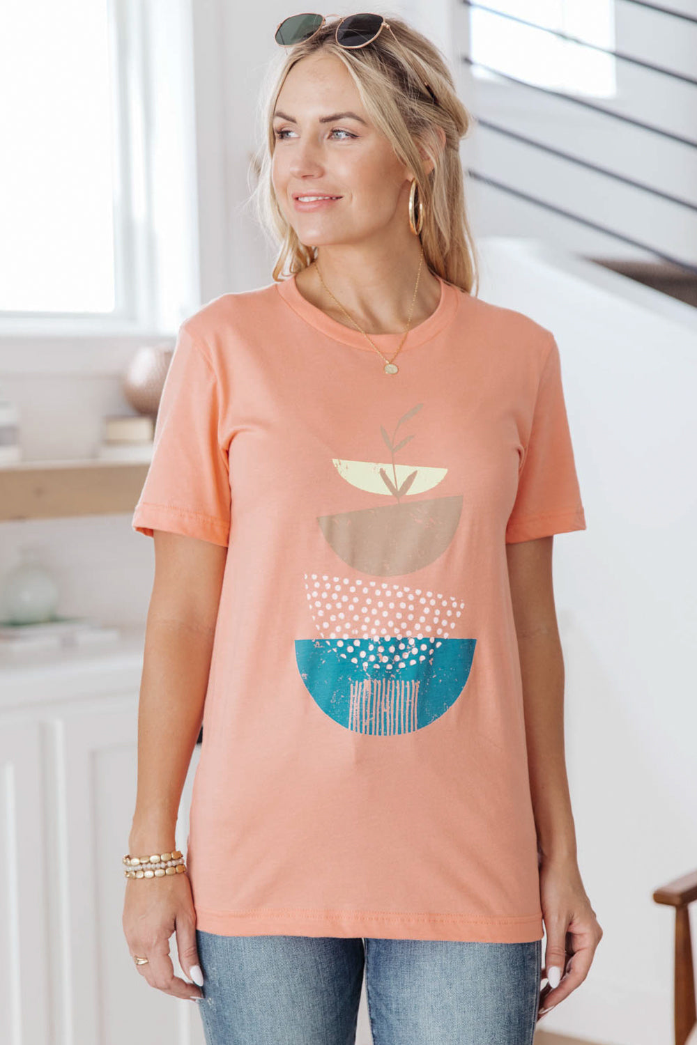 Abstract Graphic Tee in Peach-Womens-Modish Lily, Tecumseh Michigan