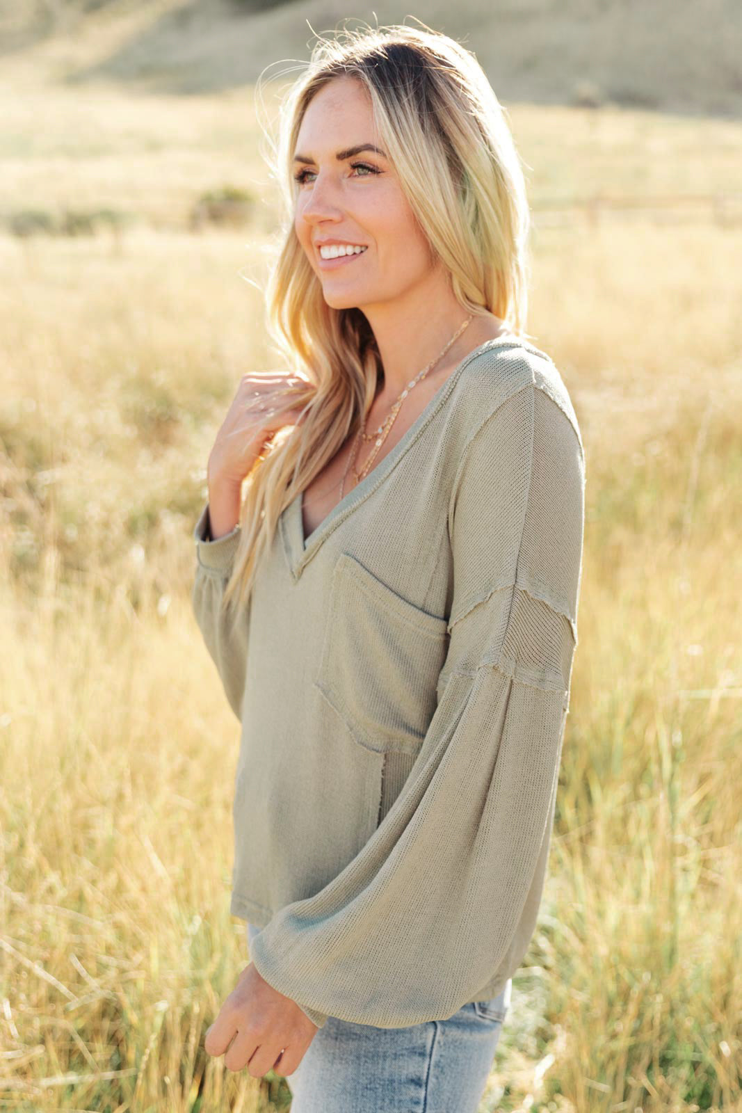 Bellissimo Draped V-Neck Sweater in Olive-Womens-Modish Lily, Tecumseh Michigan