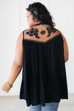 Load image into Gallery viewer, Floral Embroidered Swing Top in Black-Womens-Modish Lily, Tecumseh Michigan

