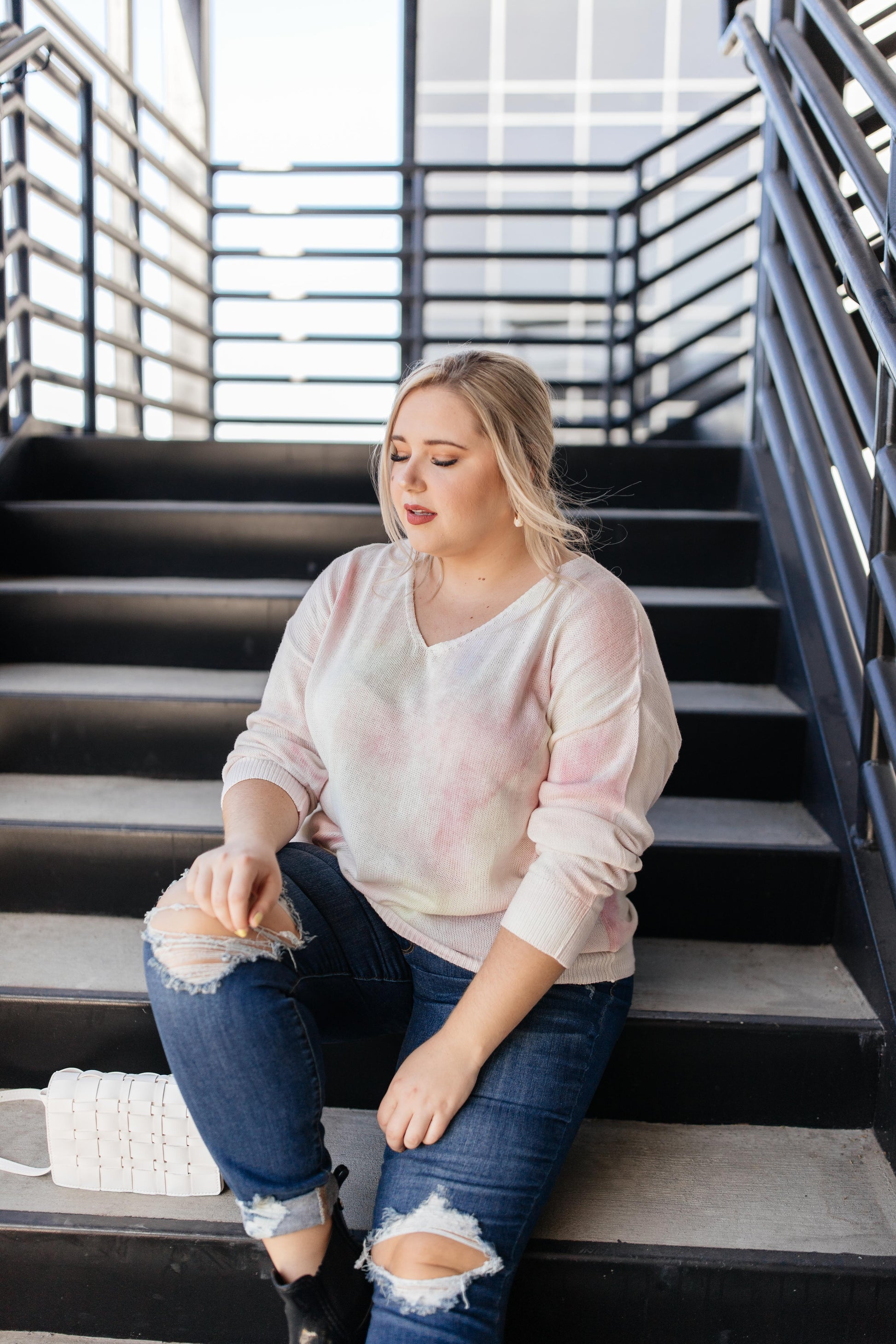 Heavenly Sweater In Pale Yellow & Pink-Womens-Modish Lily, Tecumseh Michigan