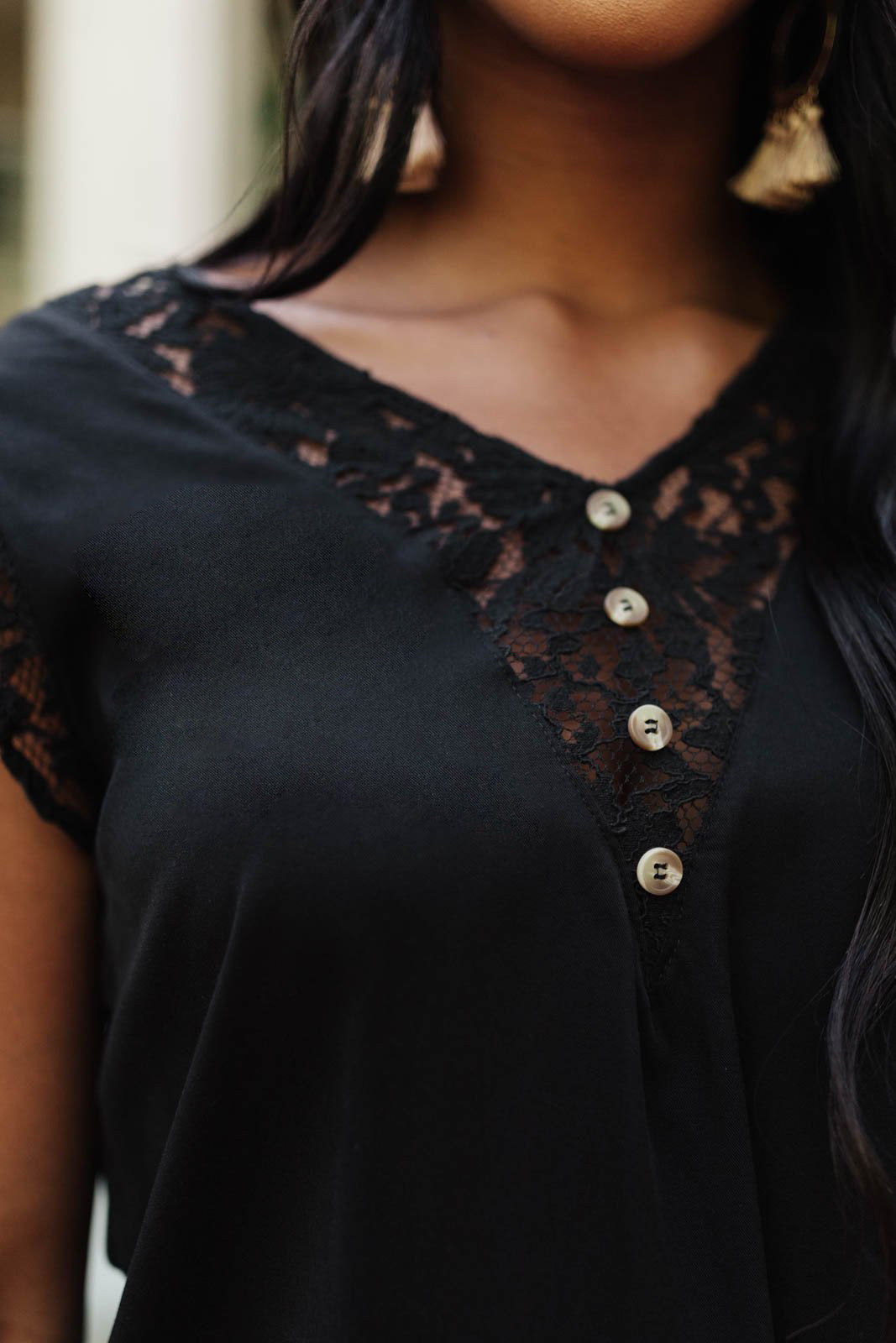 Lace Cap Sleeve Top in Black-Womens-Modish Lily, Tecumseh Michigan