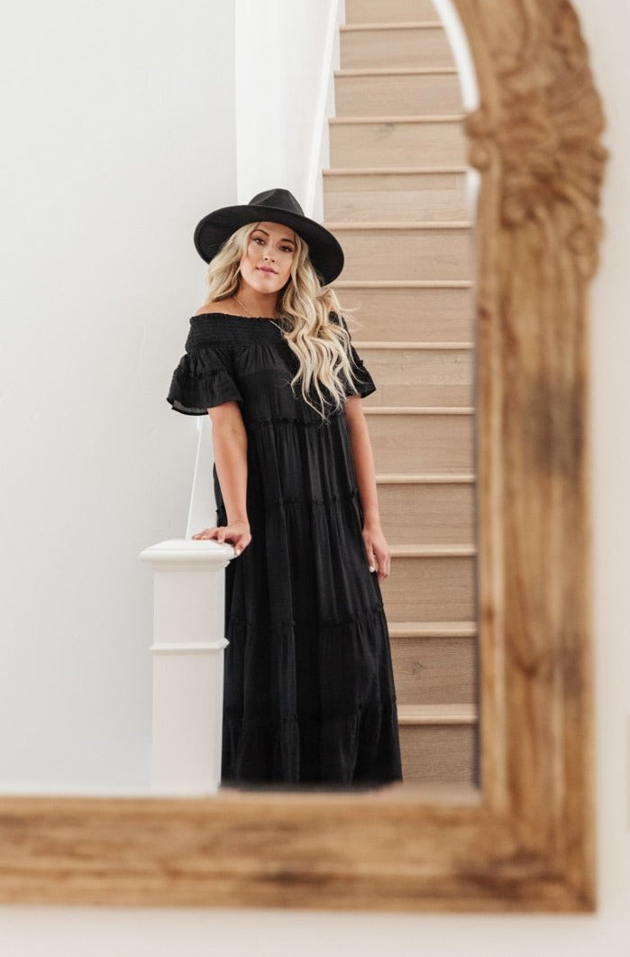 Olivia Tiered Maxi Dress in Black-Womens-Modish Lily, Tecumseh Michigan