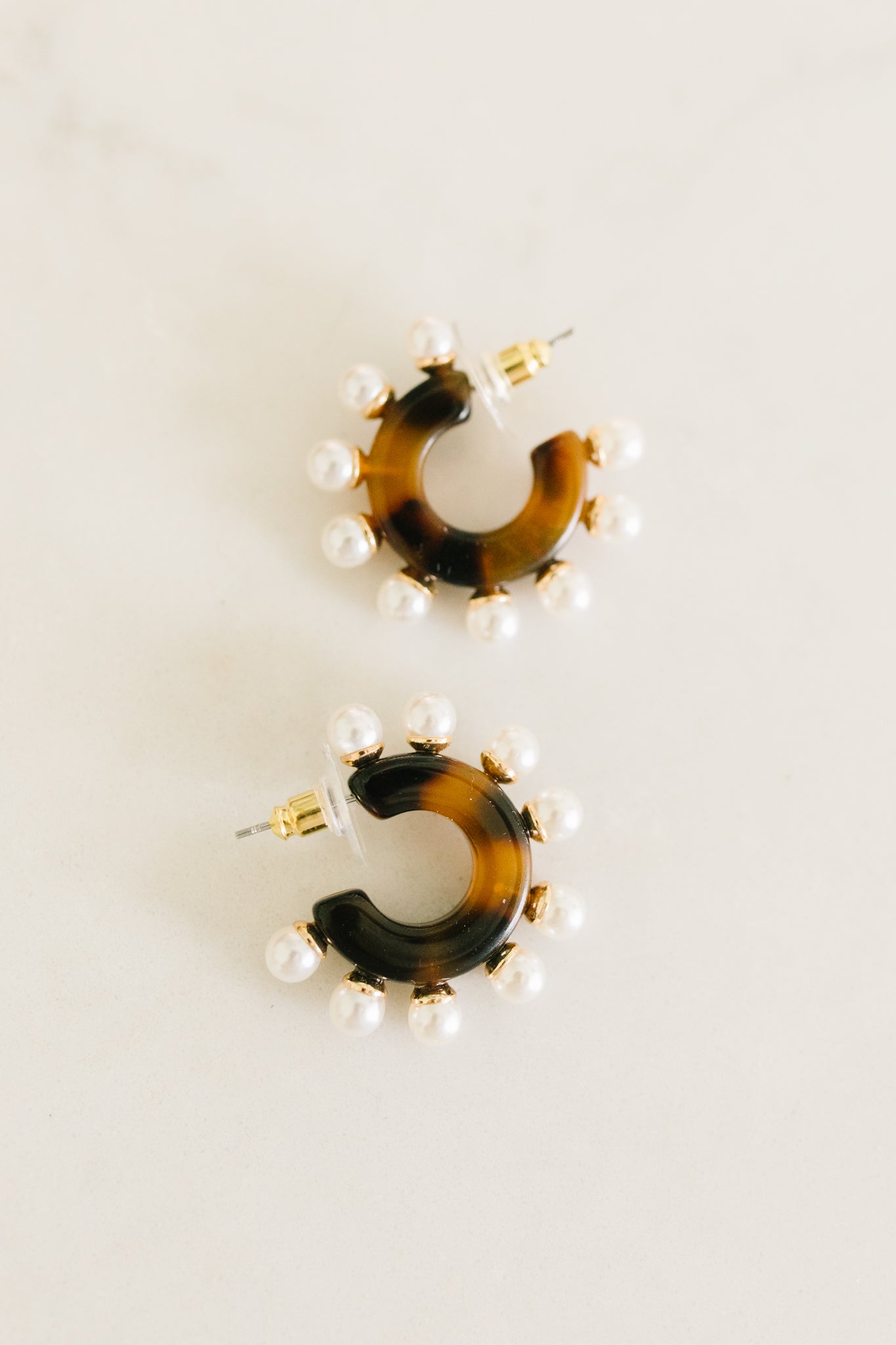 Pearl Accent Earrings in Tortoise Shell-Womens-Modish Lily, Tecumseh Michigan