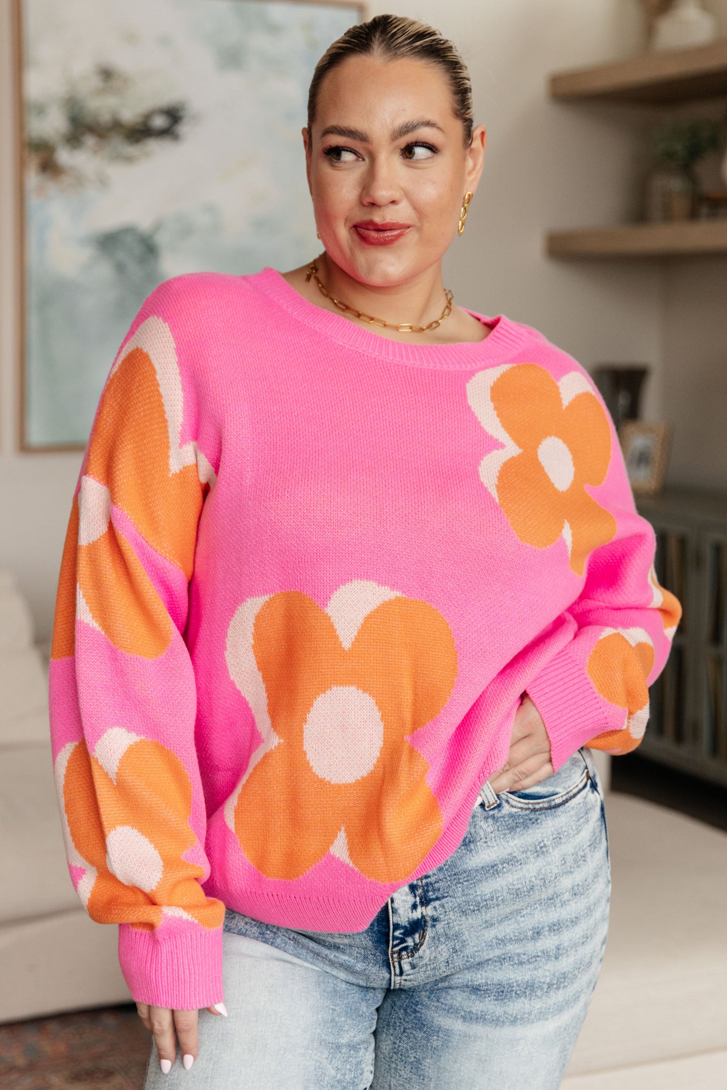 Quietly Bold Mod Floral Sweater-Tops-Modish Lily, Tecumseh Michigan