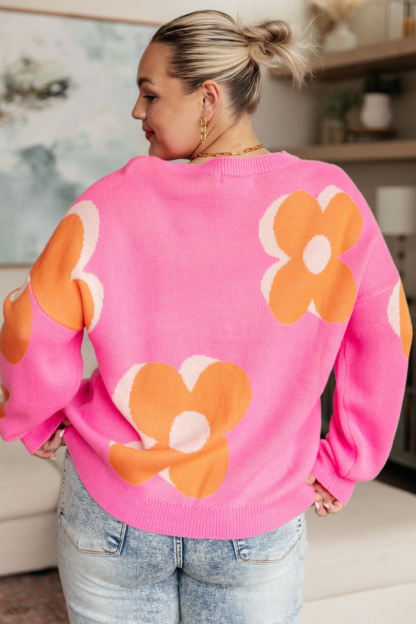 Quietly Bold Mod Floral Sweater-Tops-Modish Lily, Tecumseh Michigan