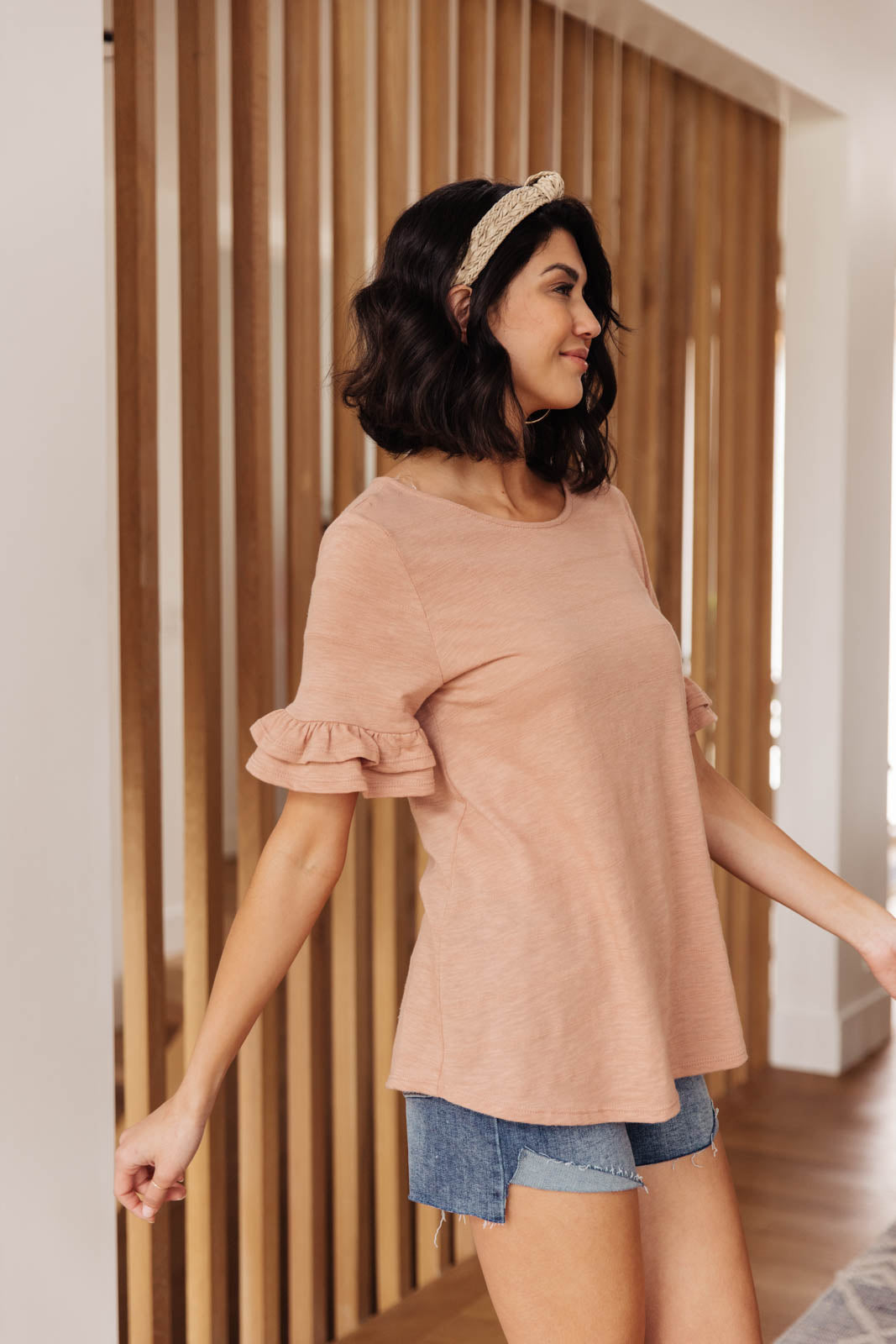 Rosy Ruffled Sleeve Top-Womens-Modish Lily, Tecumseh Michigan