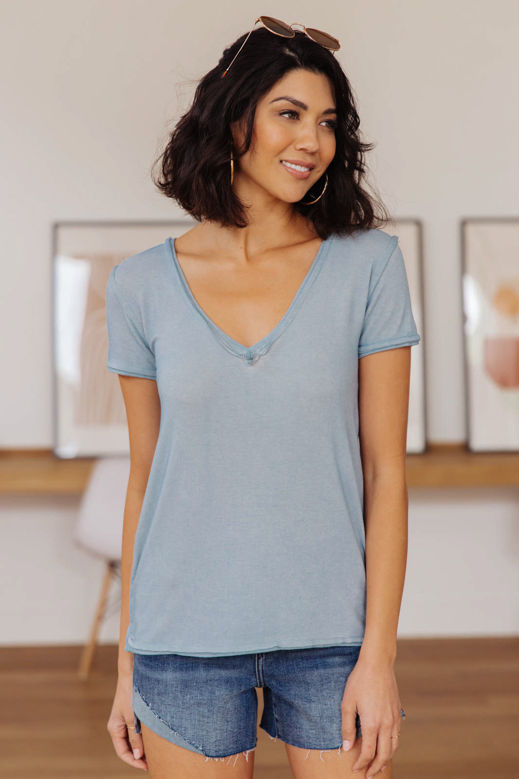 Right Side Out Top in Faded Blue-Womens-Modish Lily, Tecumseh Michigan
