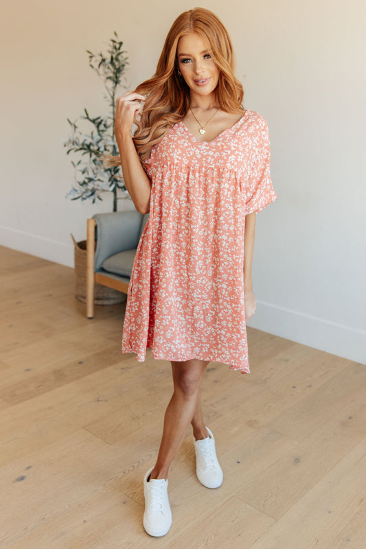 Rodeo Lights Dolman Sleeve Dress in Coral Floral-Dresses-Modish Lily, Tecumseh Michigan