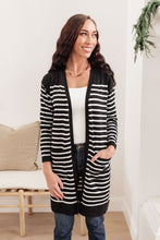 Load image into Gallery viewer, Swift Stripes Pocket Cardigan in Black &amp; White-Womens-Modish Lily, Tecumseh Michigan
