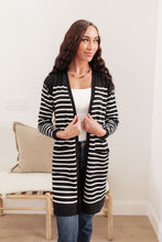 Load image into Gallery viewer, Swift Stripes Pocket Cardigan in Black &amp; White-Womens-Modish Lily, Tecumseh Michigan
