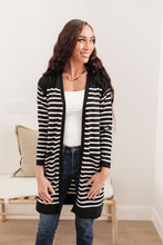 Load image into Gallery viewer, Swift Stripes Pocket Cardigan in Black &amp; White-Womens-Modish Lily, Tecumseh Michigan
