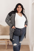 Load image into Gallery viewer, Swift Stripes Pocket Cardigan in Black &amp; White-Womens-Modish Lily, Tecumseh Michigan
