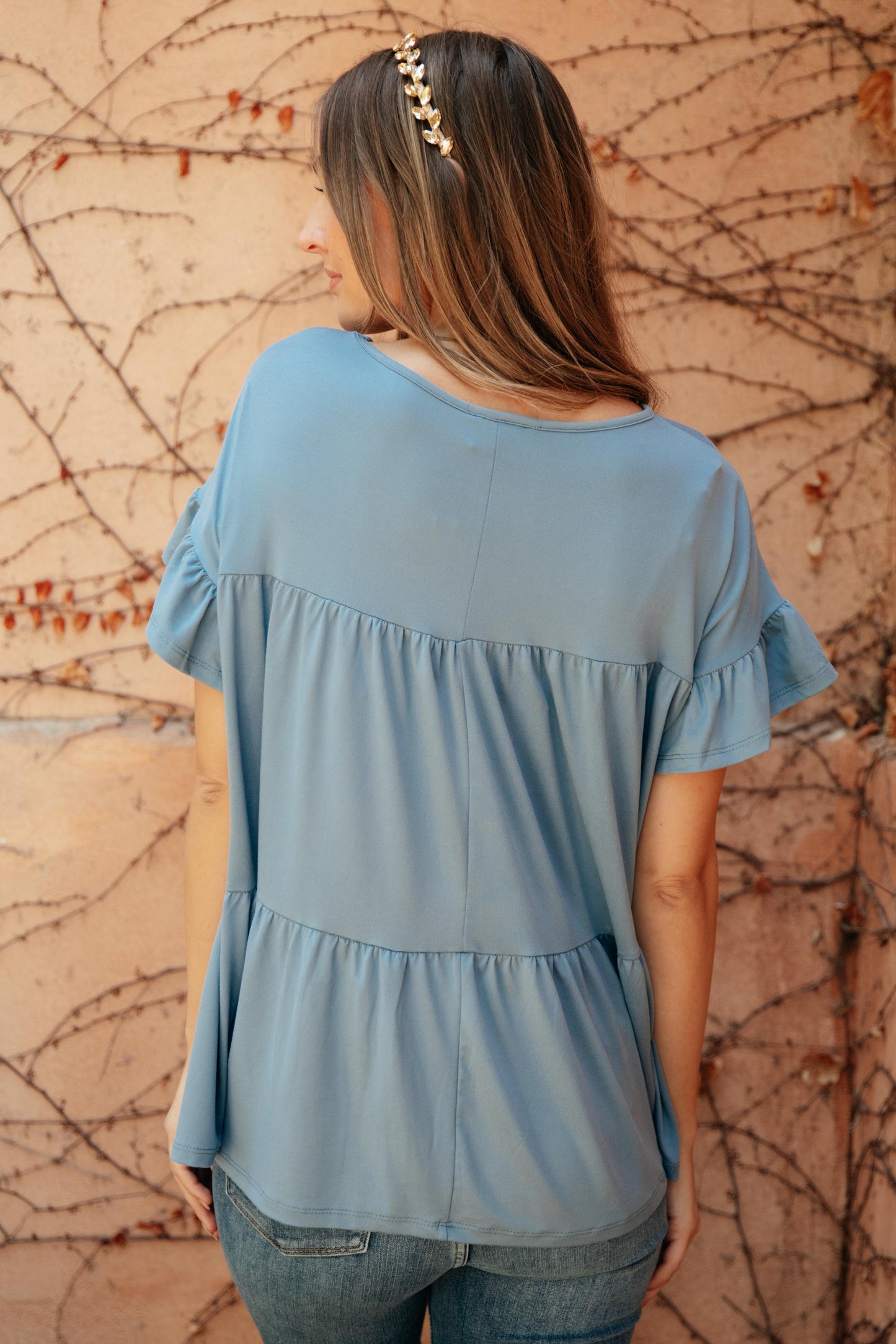 Tiered Top in Denim-Womens-Modish Lily, Tecumseh Michigan