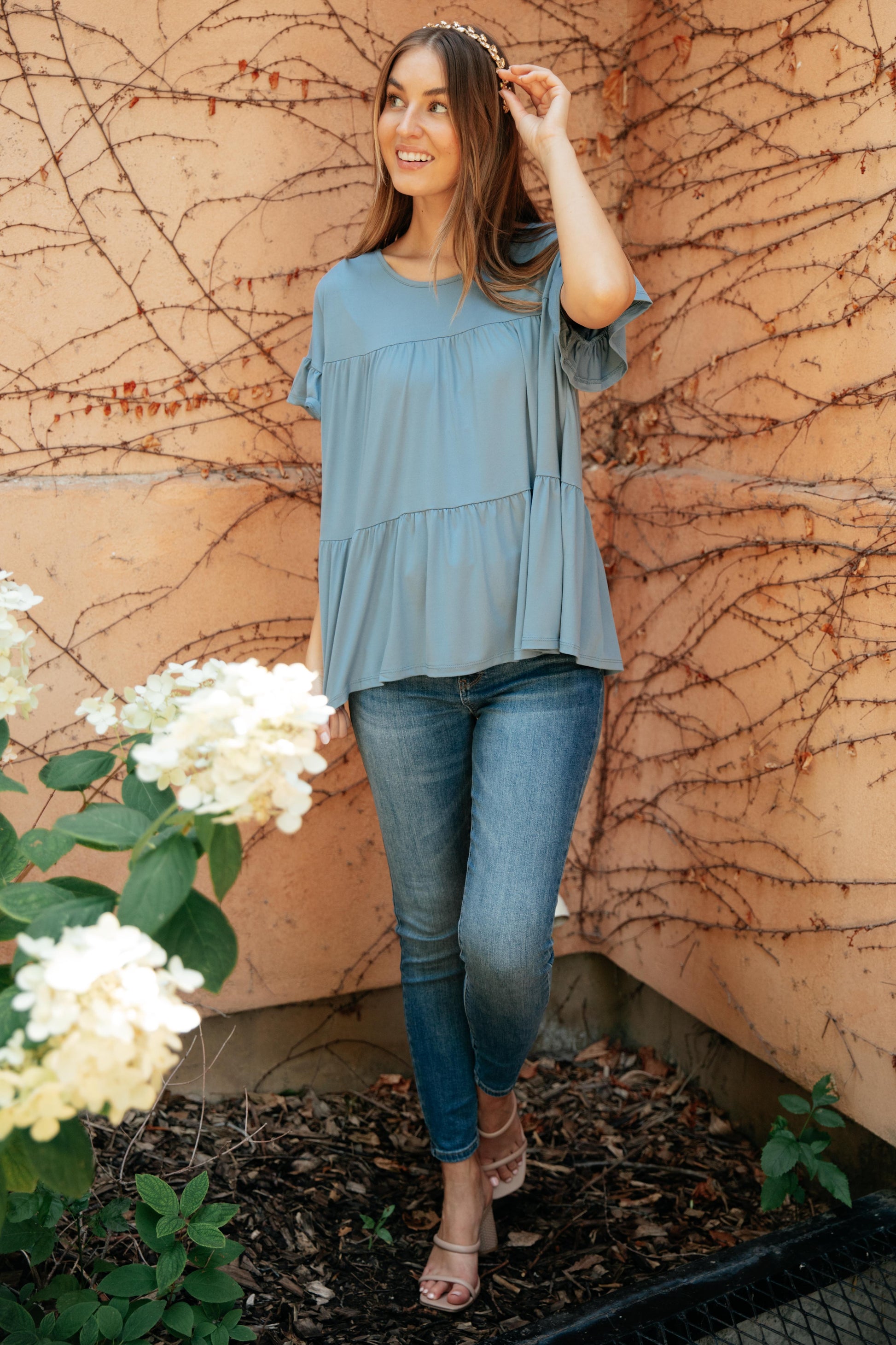 Tiered Top in Denim-Womens-Modish Lily, Tecumseh Michigan