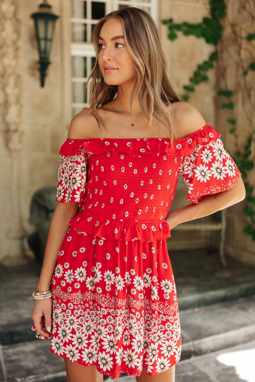 Daisy Chains Dress in Red-Womens-Modish Lily, Tecumseh Michigan